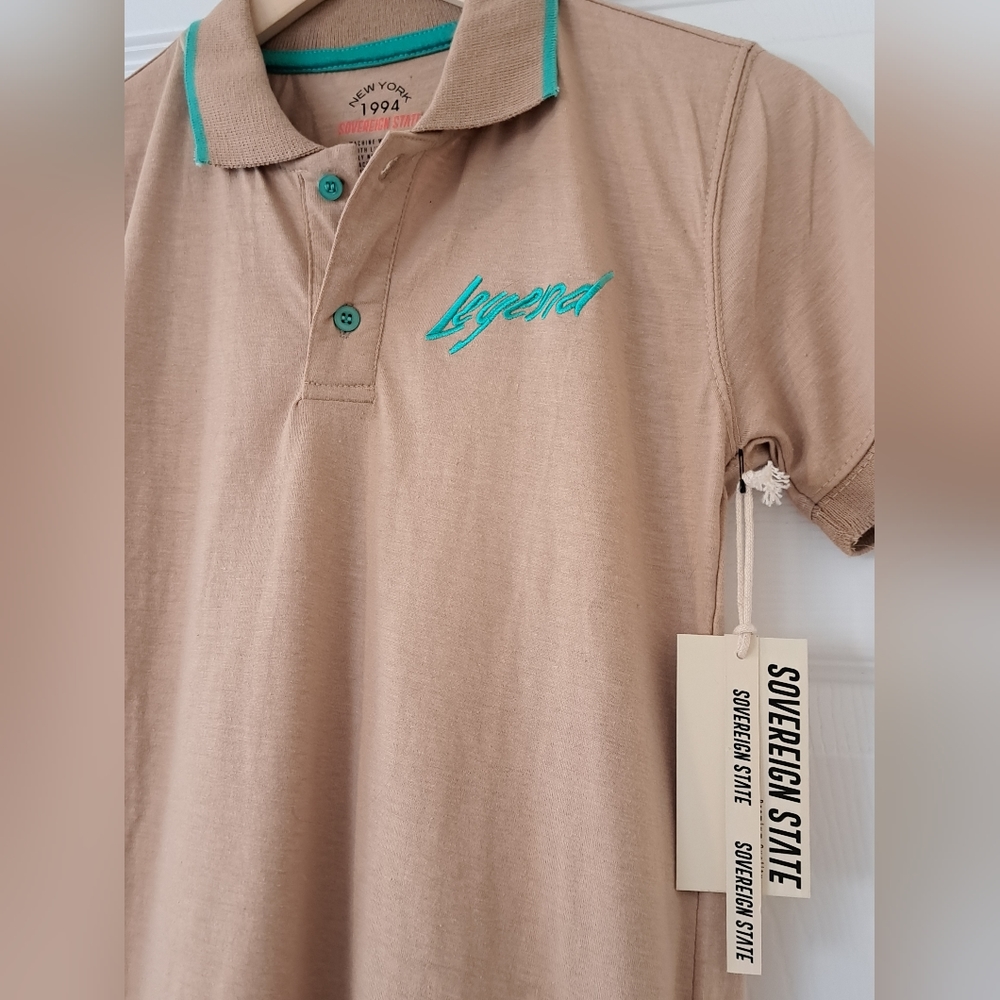 New York Sovereign State Boys Tan Short Sleeve Polo Shirt~ Size L ~ NWT